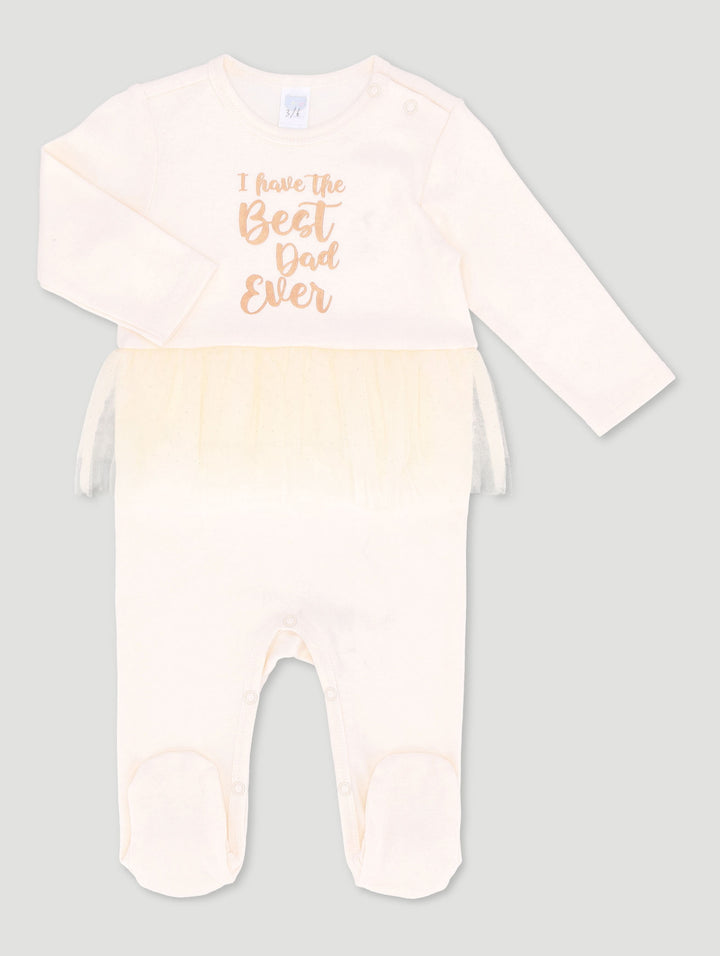 Baby Girls "Best Dad Ever" Sleepsuit - Stone