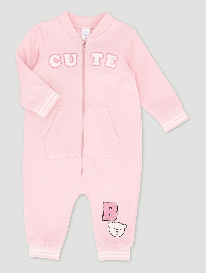 Baby Girls Cute Fashion Zip Through Sleepsuit - Pink