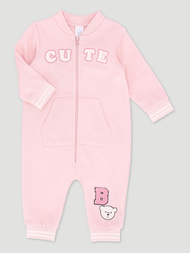 Baby Girls Cute Fashion Zip Through Sleepsuit - Pink