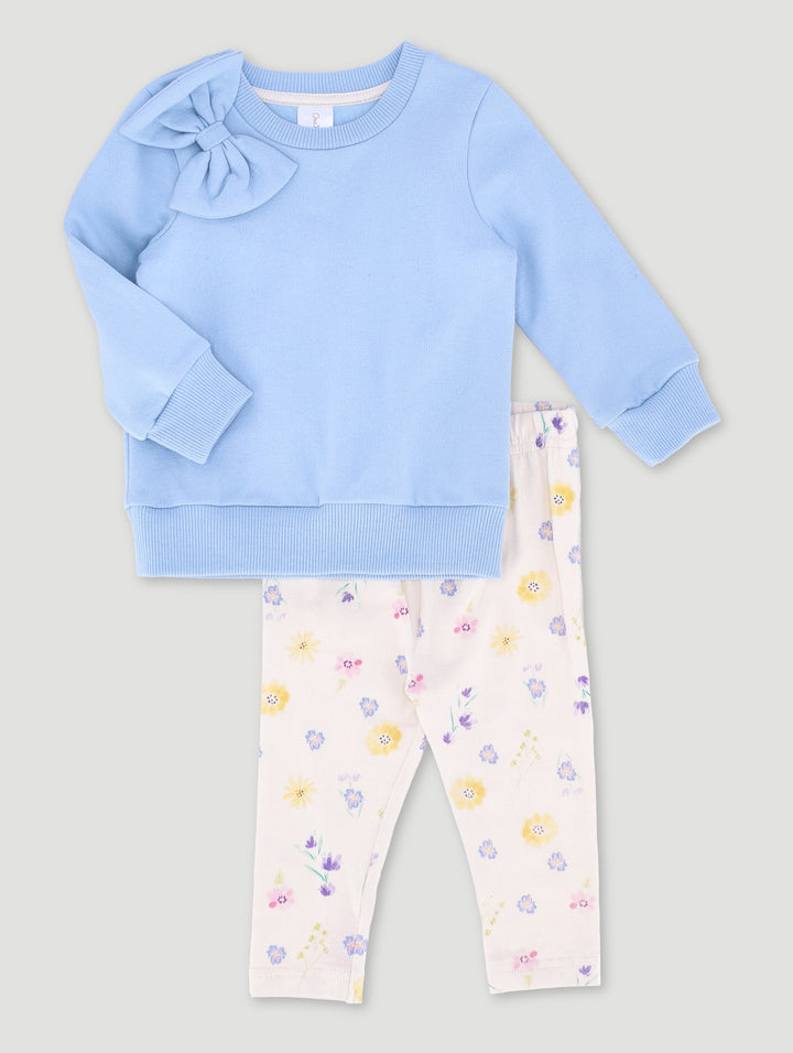 Baby Girls Ribbon Top & Legging Set - Blue