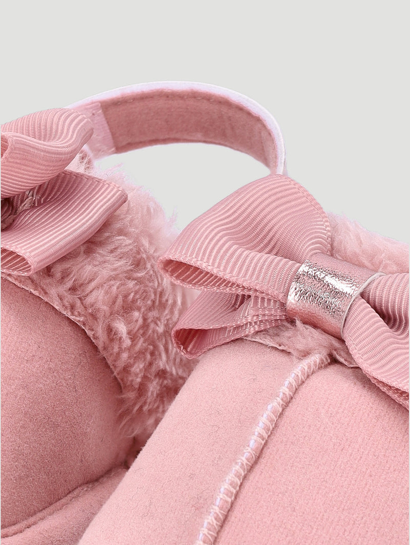 Baby Girls Faux Fur Slipper With Bow - Pink