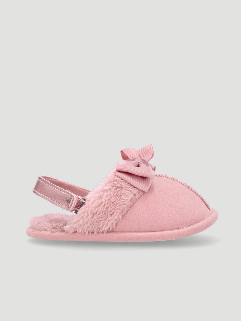 Baby Girls Faux Fur Slipper With Bow - Pink