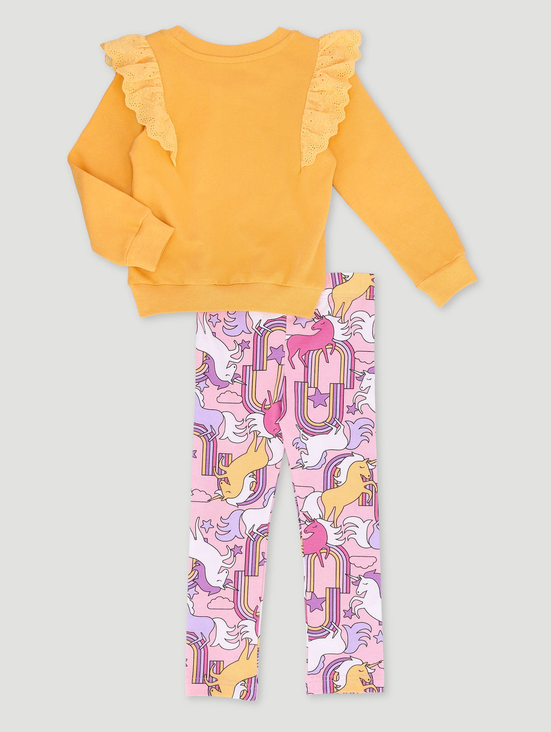 Pre-Girls Unicorn Print Lace Trim Tracktop - Mustard