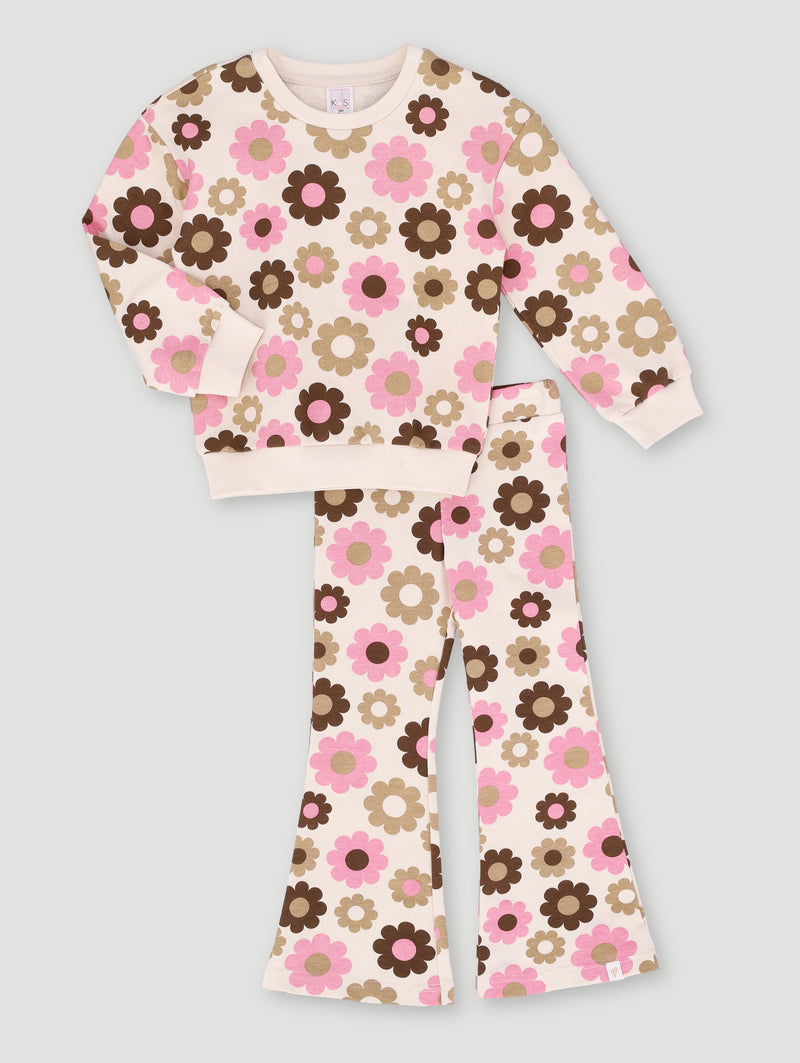 Pre-Girls Floral Print Tracktop & Legging Set - Off White