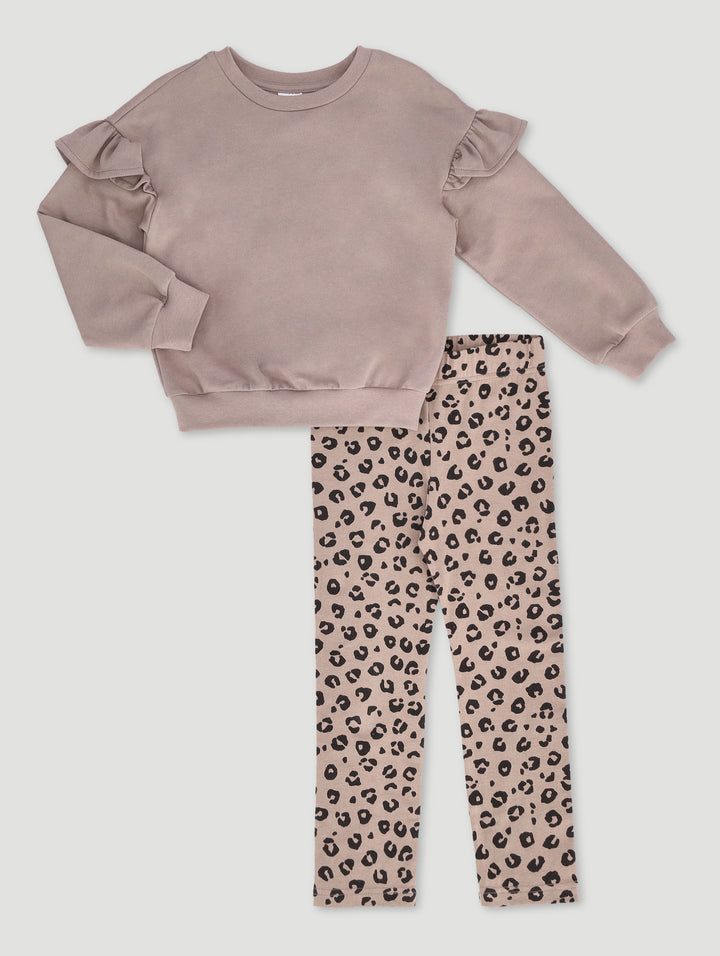 Pre - Girls Lace Tracktop & Animal Legging Set - Stone