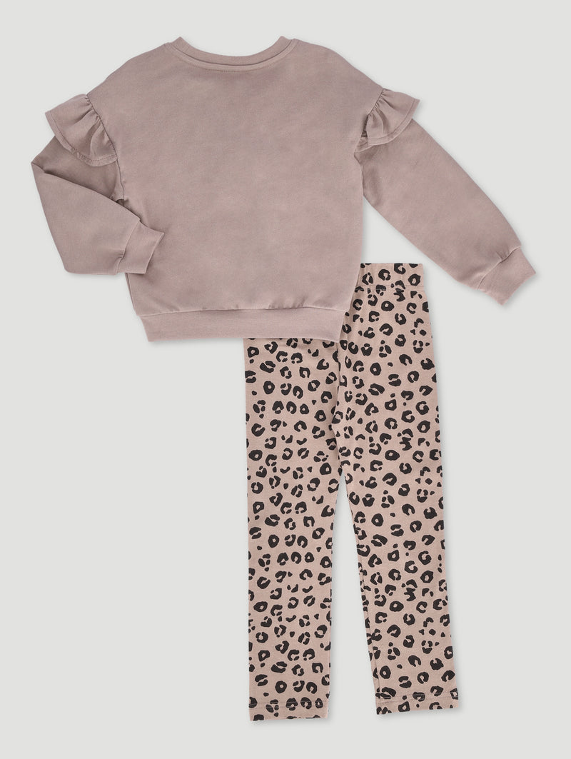 Pre - Girls Lace Tracktop & Animal Legging Set - Stone
