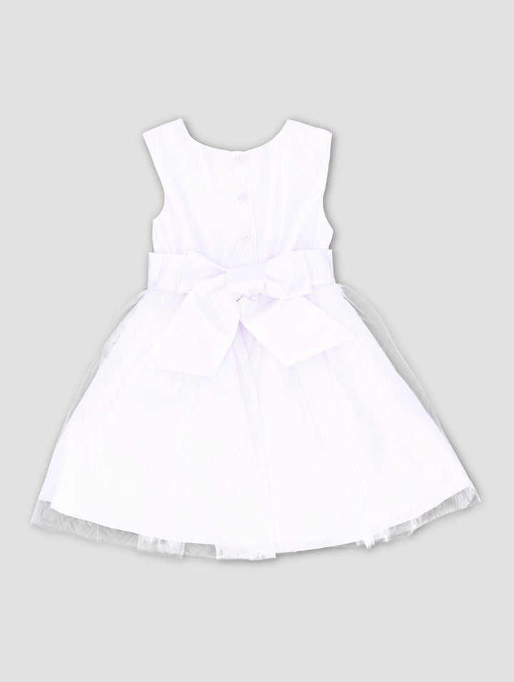 Keedo Girls Premium Satin & Tulle Dress - White
