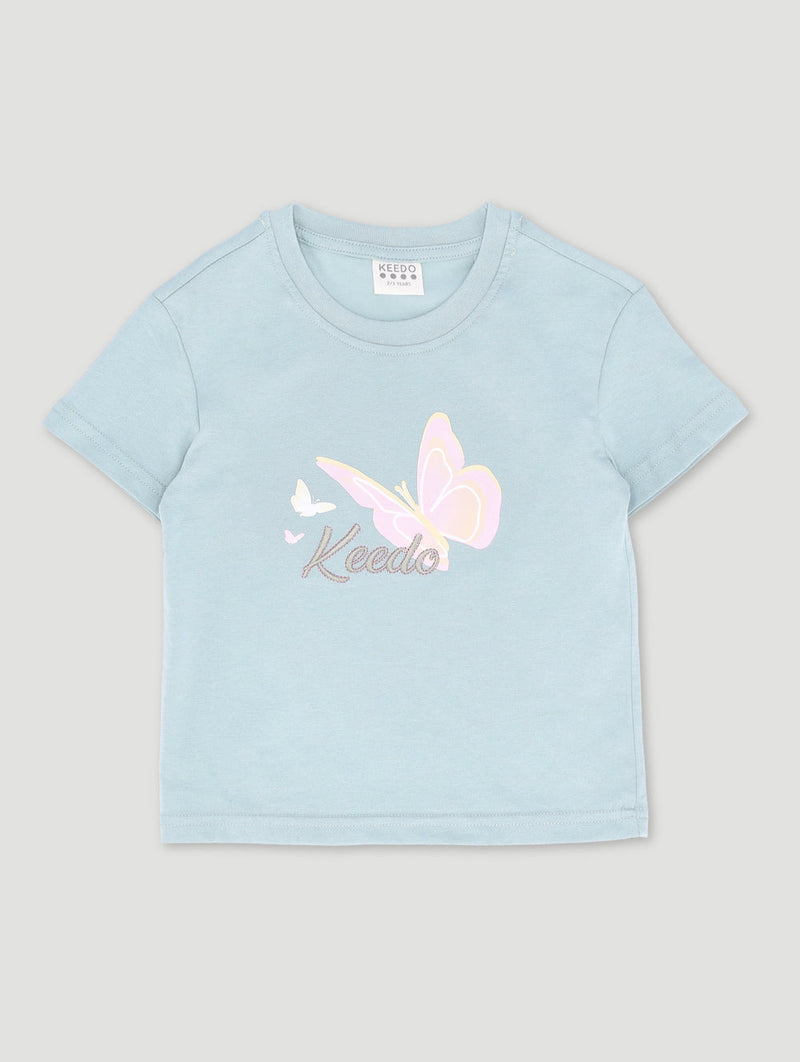 Girls Butterfly & Rosegold Lurex Embroidered Top
