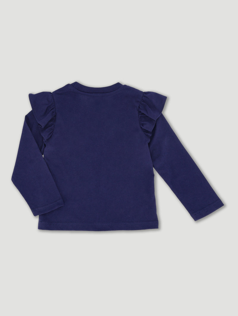 Pre-Girls Long Sleeve Unicorn & Cat Top - Navy