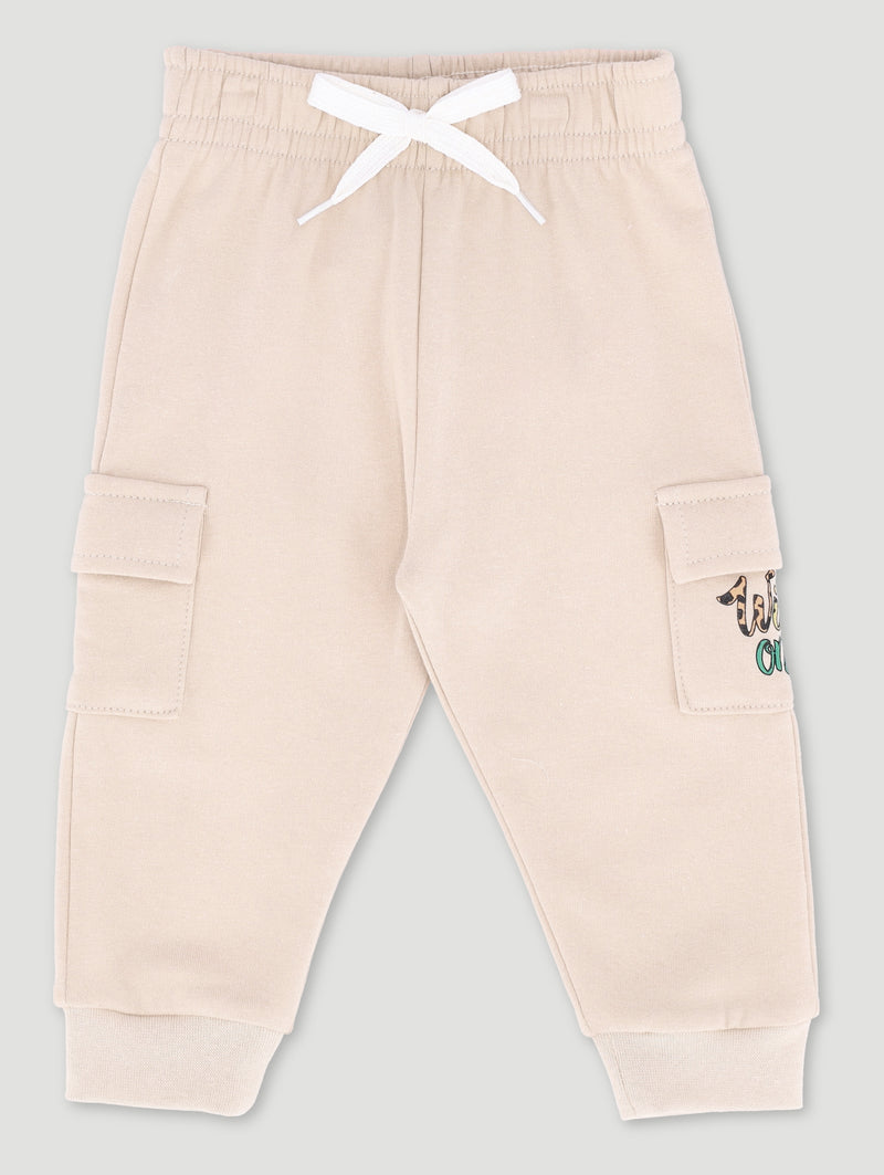 Baby Boys Wild One Fleece Bottom - Stone