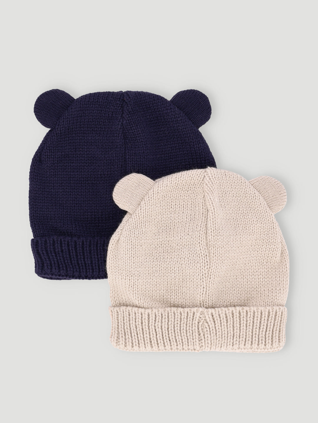 Baby Boys 2 Pack Bear Beanie - Stone/Navy
