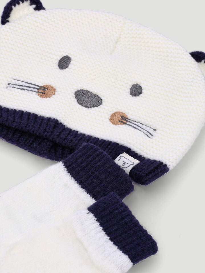 Baby Boys Beanie - Cream/Navy