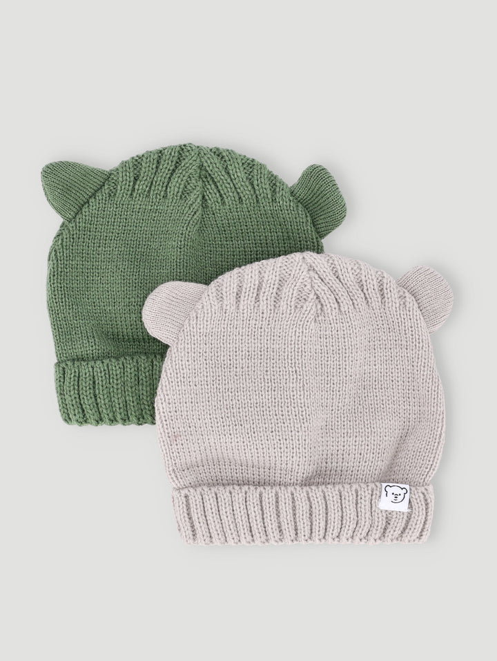 Baby Boys 2 Pack 3D Ears Beanie  - Fatigue/Cream
