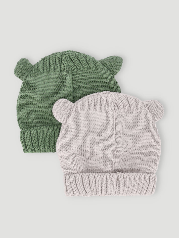Baby Boys 2 Pack 3D Ears Beanie  - Fatigue/Cream