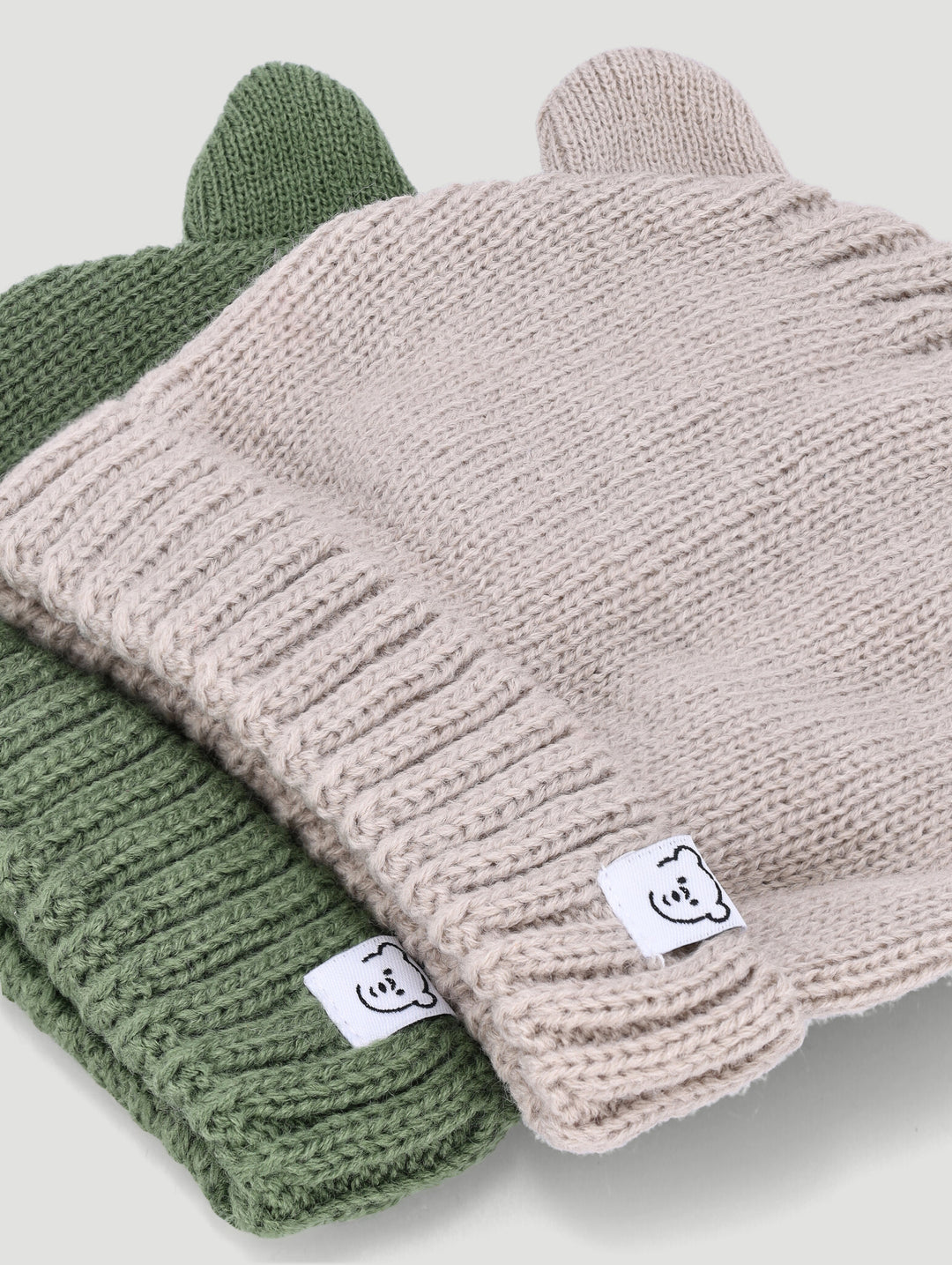 Baby Boys 2 Pack 3D Ears Beanie  - Fatigue/Cream