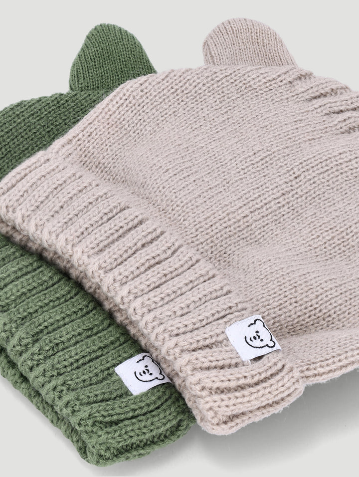 Baby Boys 2 Pack 3D Ears Beanie  - Fatigue/Cream