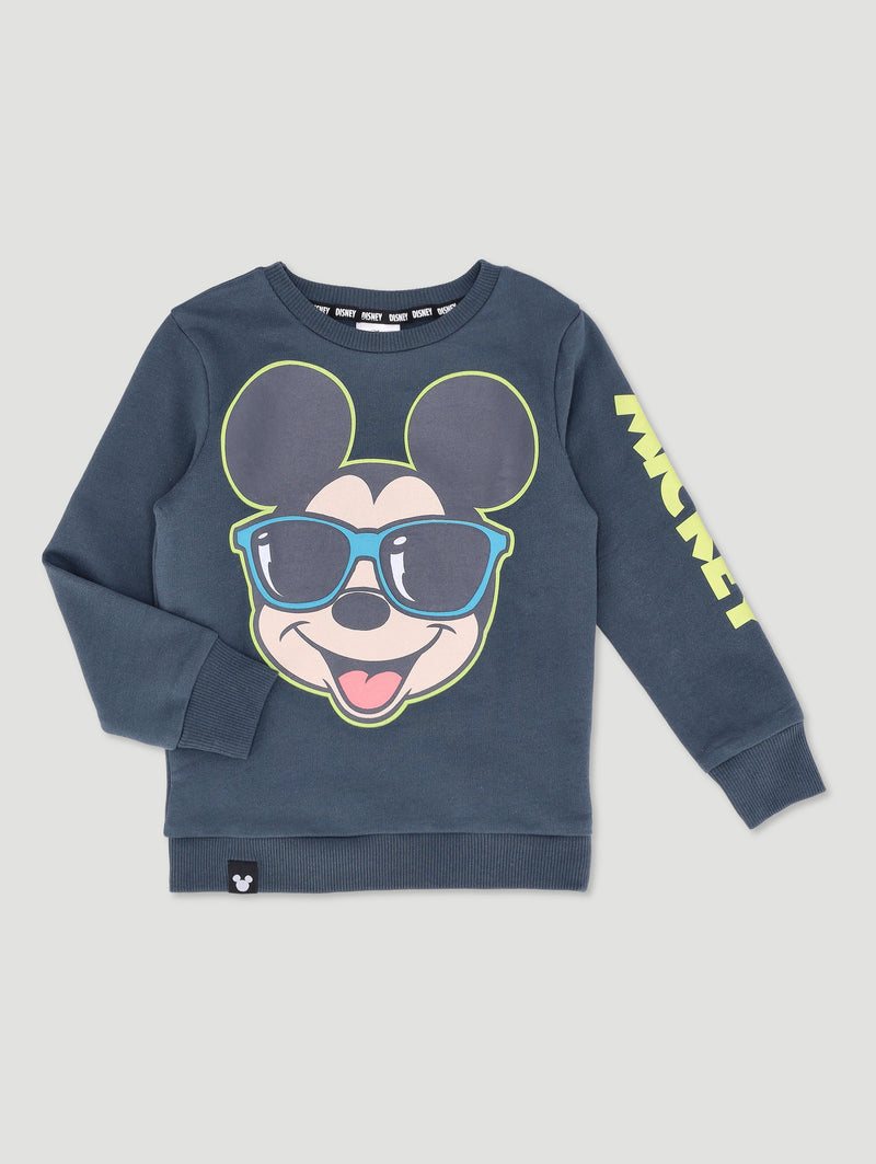 Pre-Boys Long Sleeve Mickey Crew Top - Charcoal