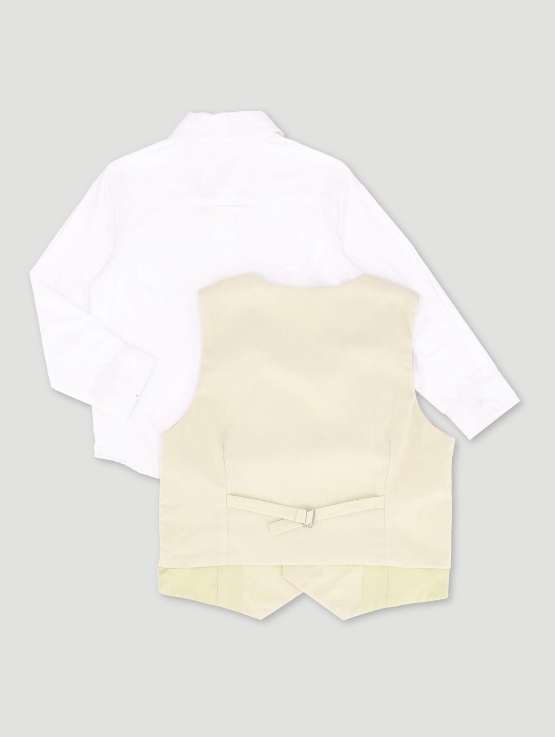 Pre-Boys Bow Tie & Waistcoat Smart Shirt - Stone/White