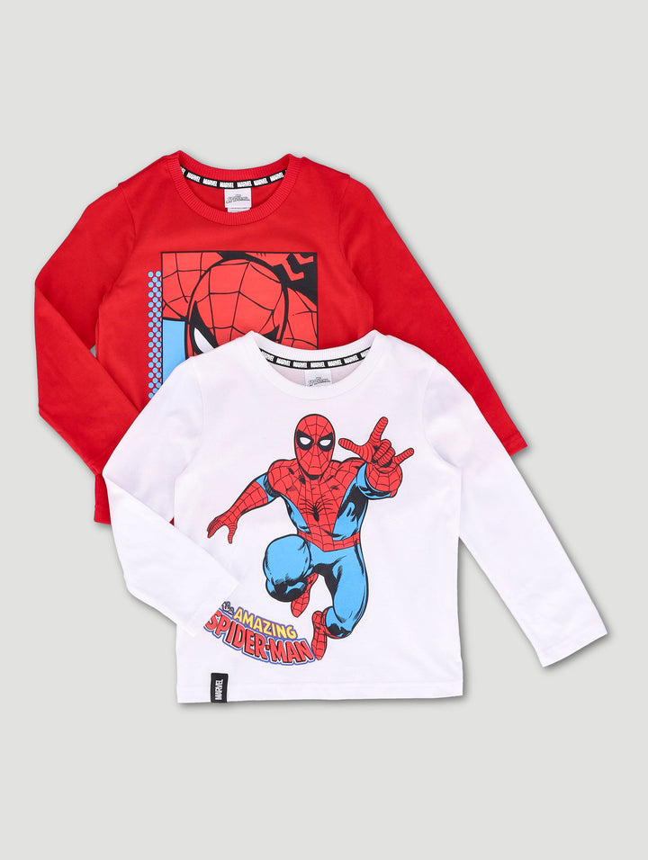 Pre-Boys 2 Pack Spiderman Long Sleeve Tees - White/Red