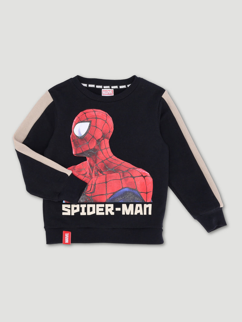 Pre-Boys Spiderman Waffle Crew Top - Black/Beige