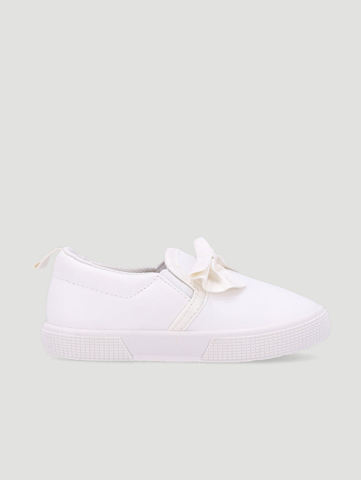 Baby Girls Pu Slip On With Bow - White