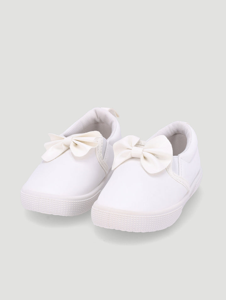 Baby Girls Pu Slip On With Bow - White