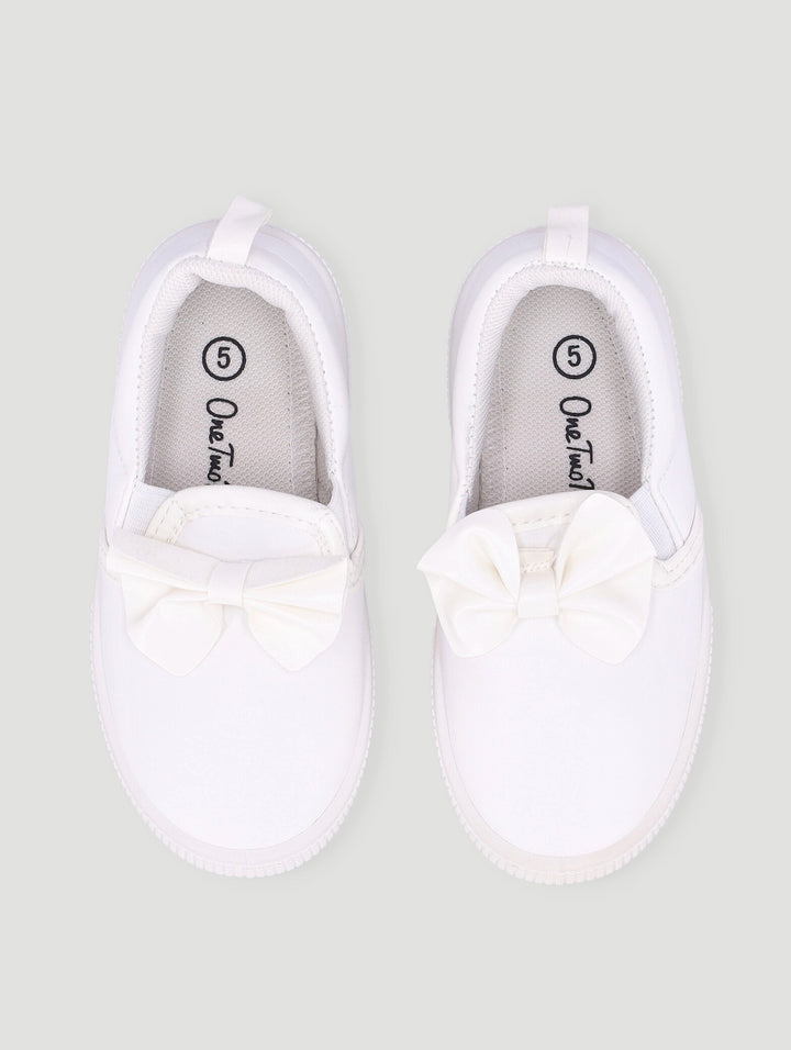 Baby Girls Pu Slip On With Bow - White