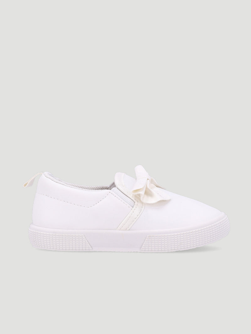Baby Girls Pu Slip On With Bow - White