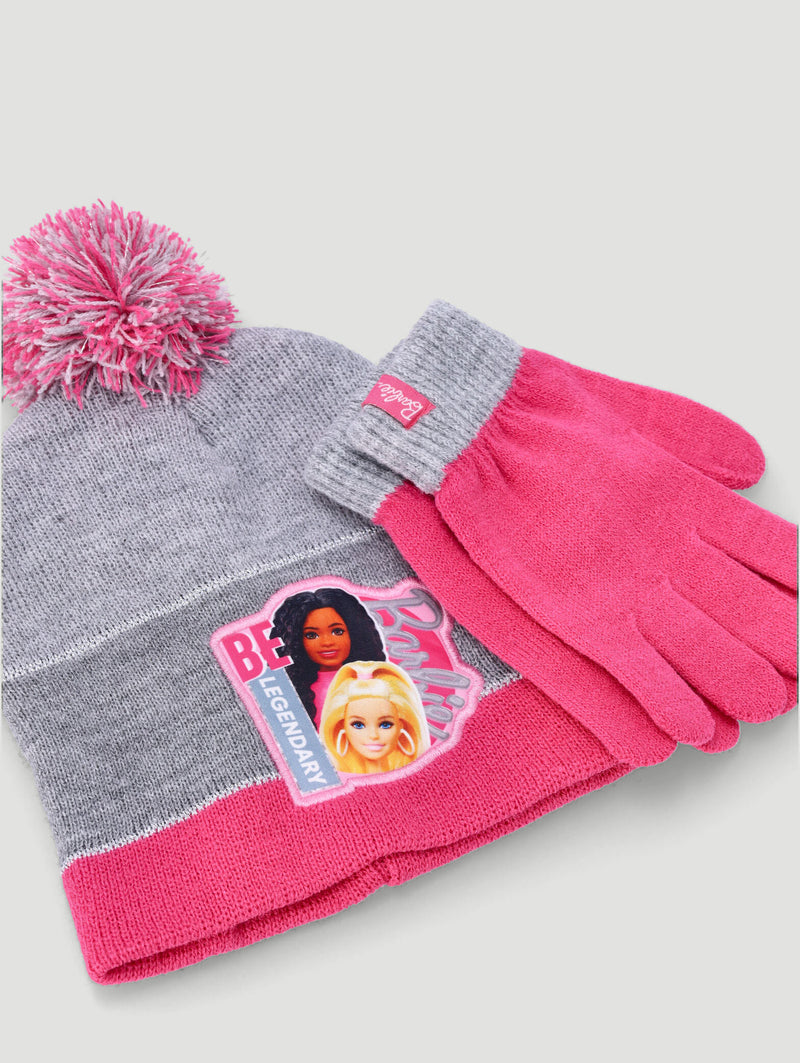 Pre-Girls Barbie Beanie & Glove Set - Pink