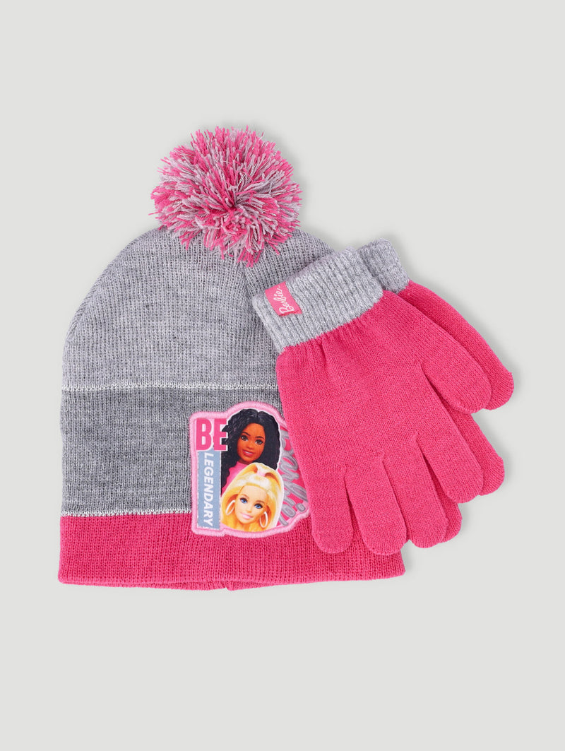 Pre-Girls Barbie Beanie & Glove Set - Pink