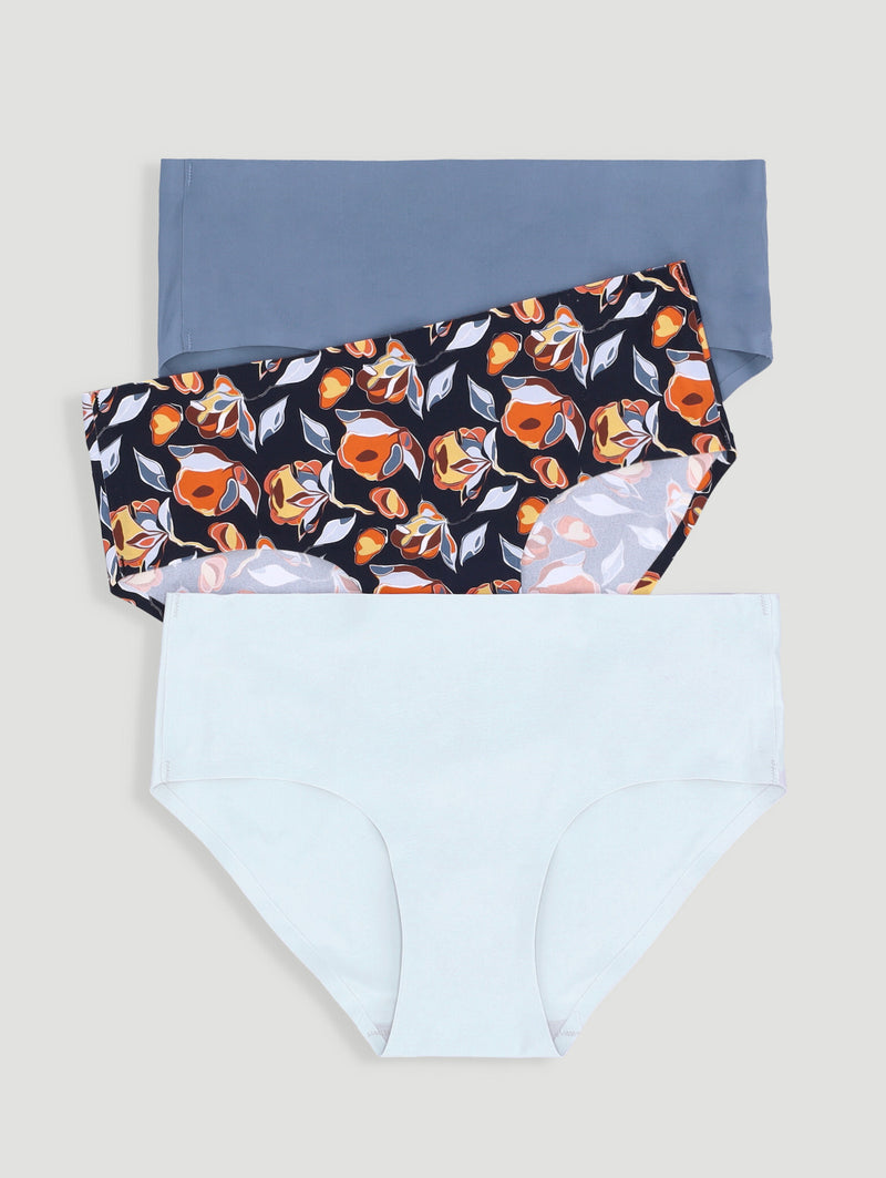 3 Pack Boyleg Panties - Floral/Gray/Blue
