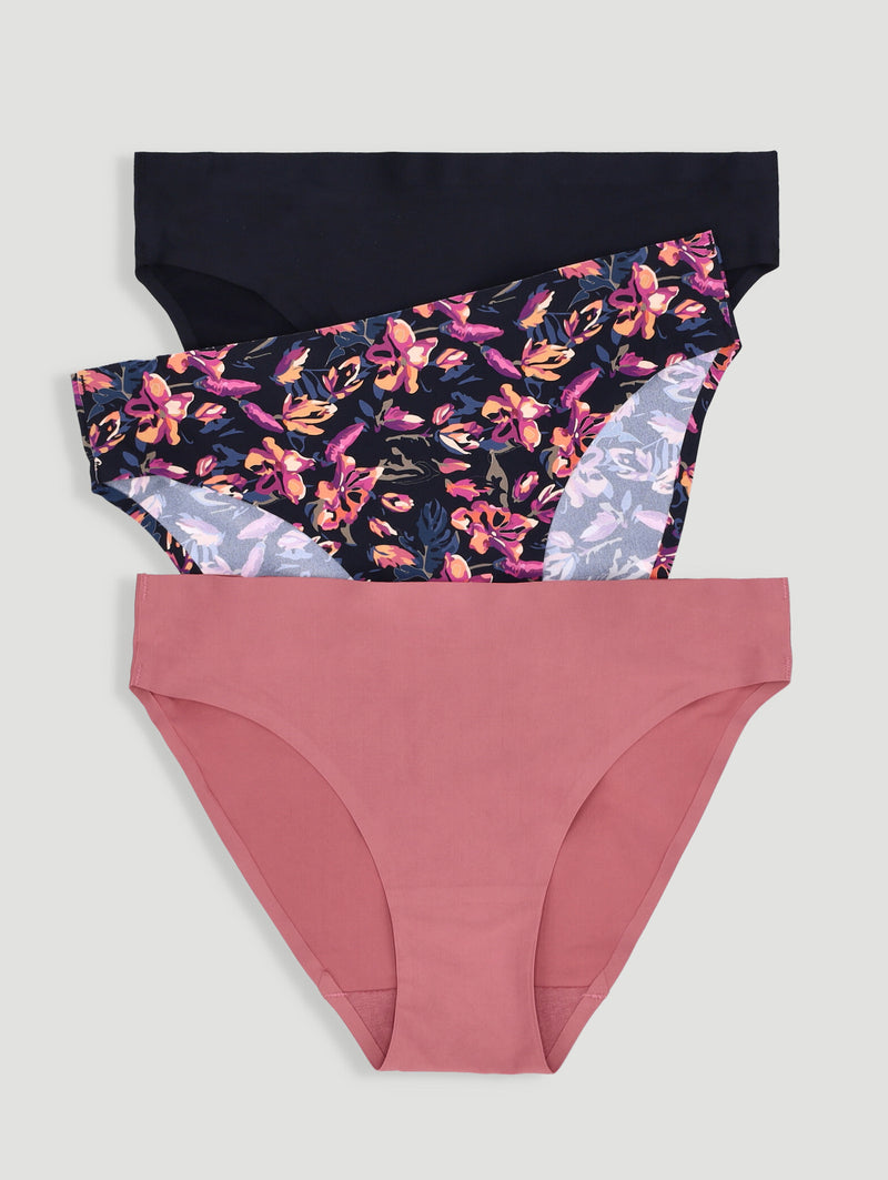 3 Pack Bikini Panties - Floral/Peach/Black