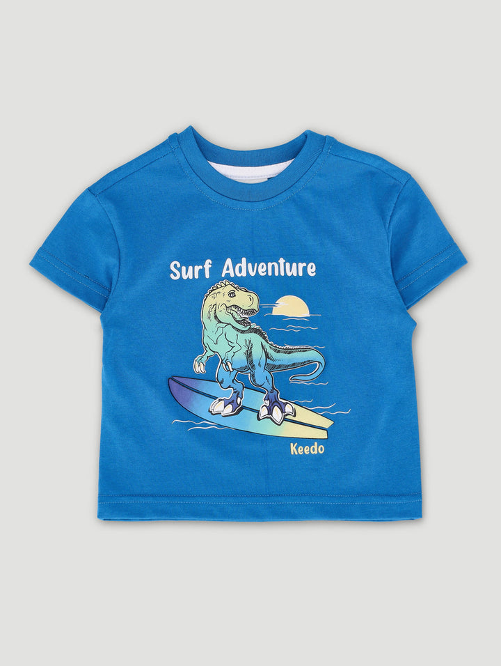Keedo Baby Boys Surfing Dino Top - Turquoise