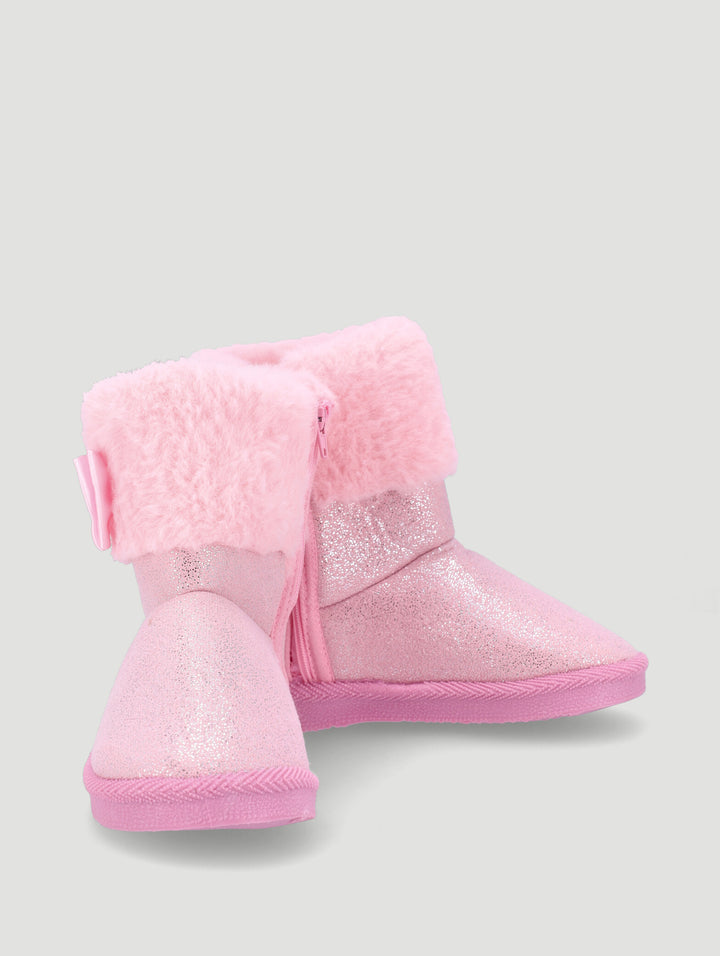 Pre-Girls Bow Trim Boot Slipper - Pink