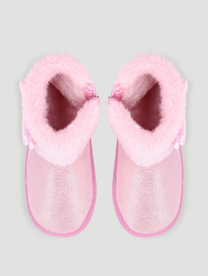 Pre-Girls Bow Trim Boot Slipper - Pink