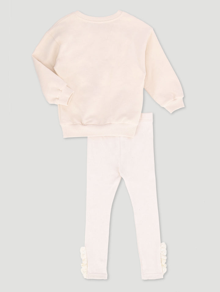 Pre-Girls Butterfly Applique Fleece & Rib Set - Cream