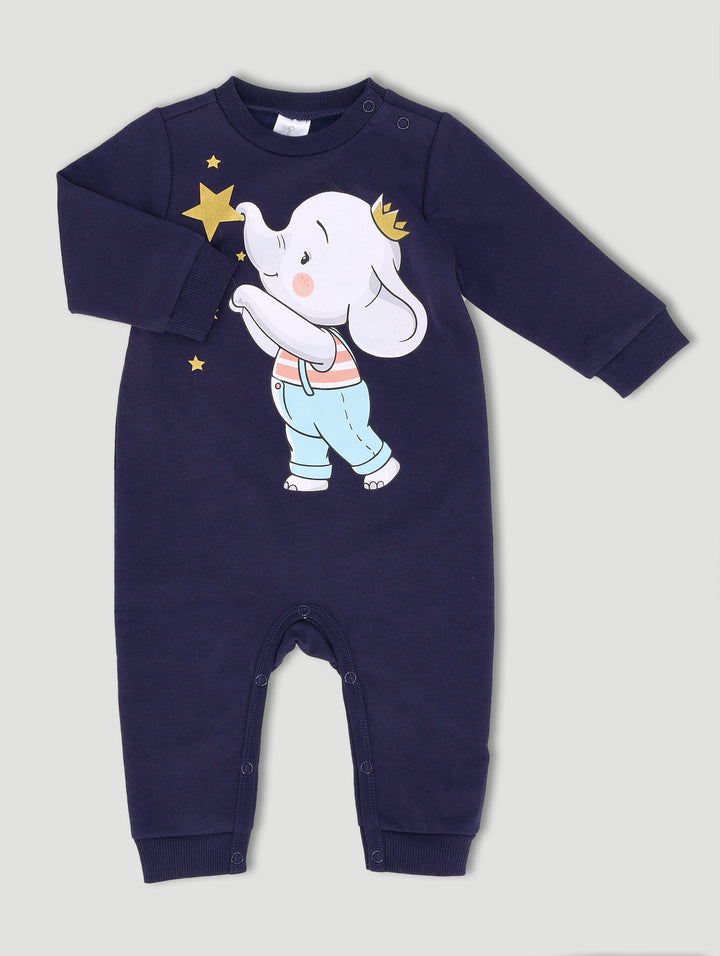 Baby Boys Elephant Brushed Fleece Sleepsuit - Navy