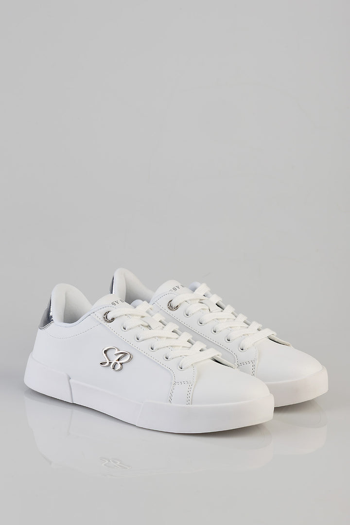 Classic Lace Up Logo Hardward Sneaker - White