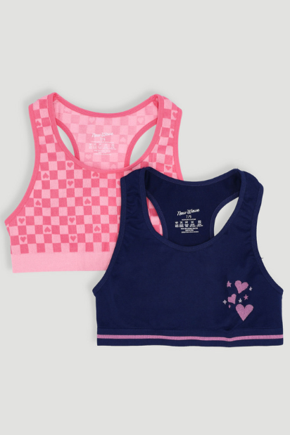 Girls 2 Pack Seamless Check Racerback Bras - Navy