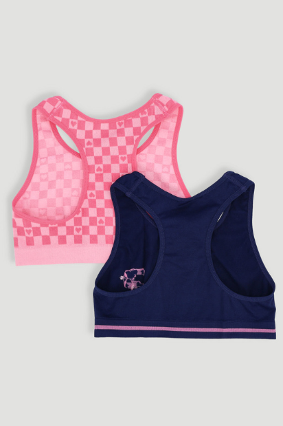 Girls 2 Pack Seamless Check Racerback Bras - Navy