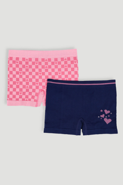 Girls 2 Pack Seamless Check Boyleg Panties - Navy
