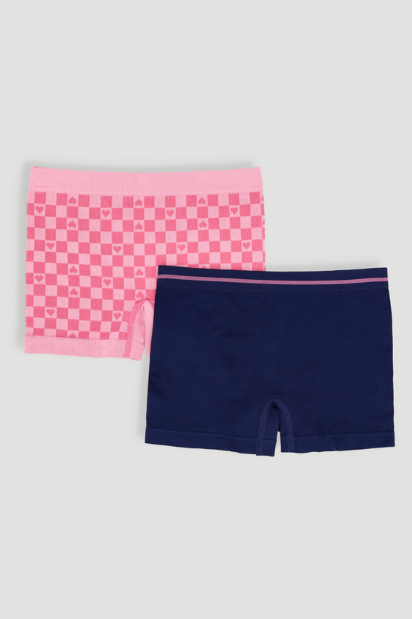 Girls 2 Pack Seamless Check Boyleg Panties - Navy
