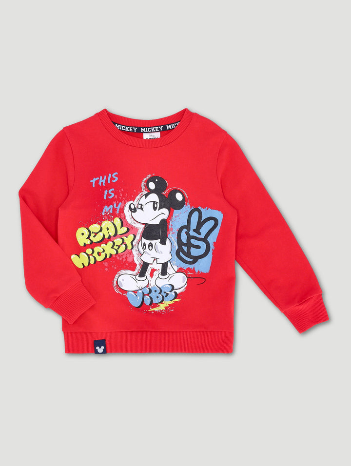 Pre-Boys Mickey Graffiti Fleece Crew Top - Red