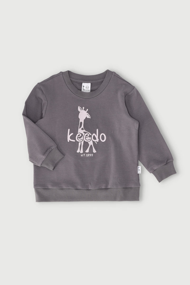 Pre-Girls Charcoal Butterfly Fashion Sweater - Charcoal