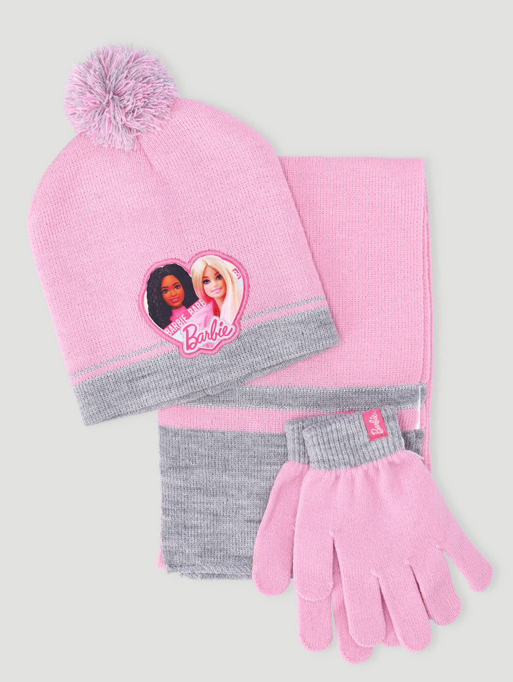 Pre-Girls Barbie 3 Pack Beanie Glove Scarf Set - Pink