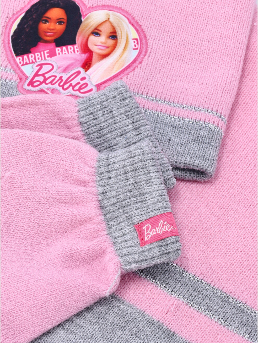 Pre-Girls Barbie 3 Pack Beanie Glove Scarf Set - Pink