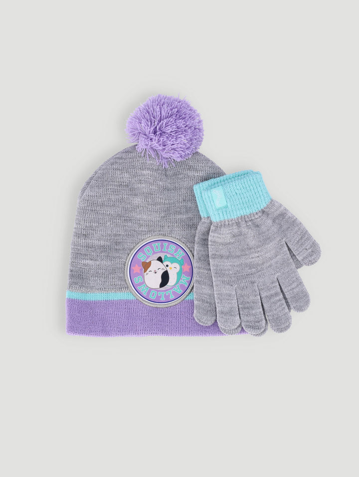Girls Squishmallow Beanie And Glove Set - Grey
