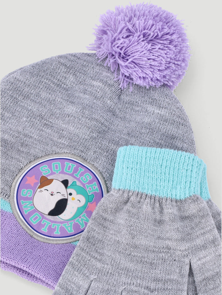 Girls Squishmallow Beanie And Glove Set - Grey