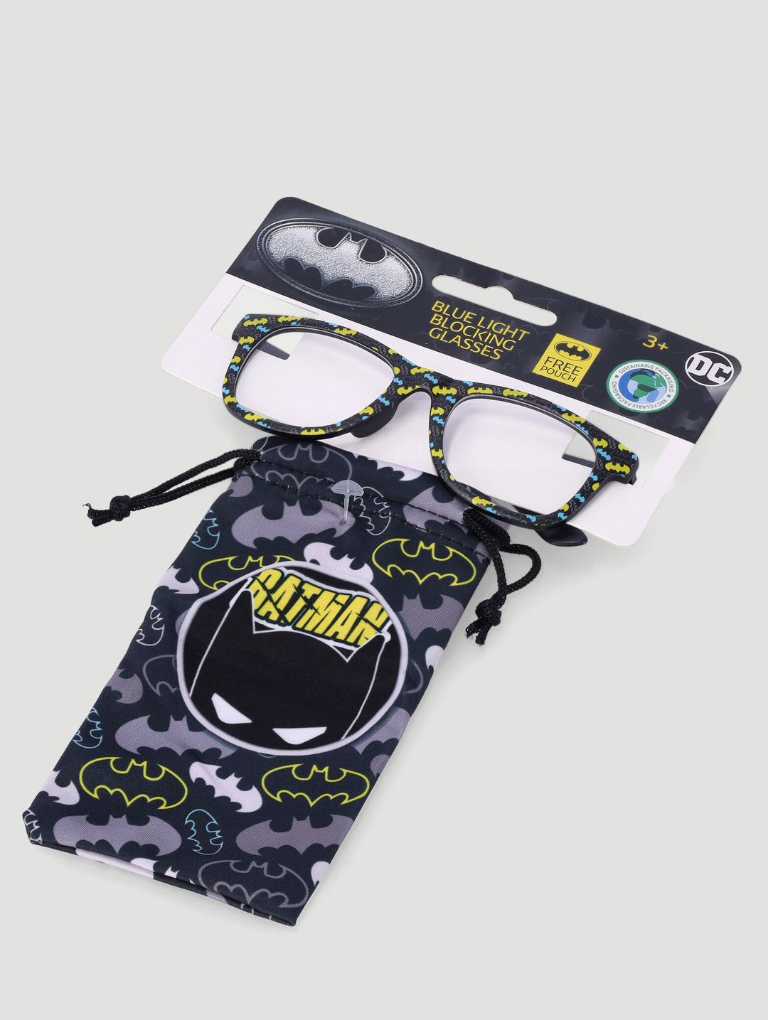Pre-Boys Batman Blue Light Glasses And Pouch - Black