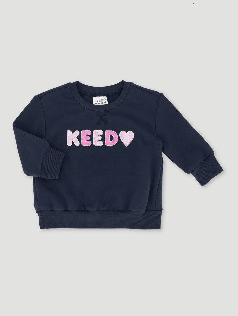 Keedo Baby Girls Heart Embroidered Sweat Top